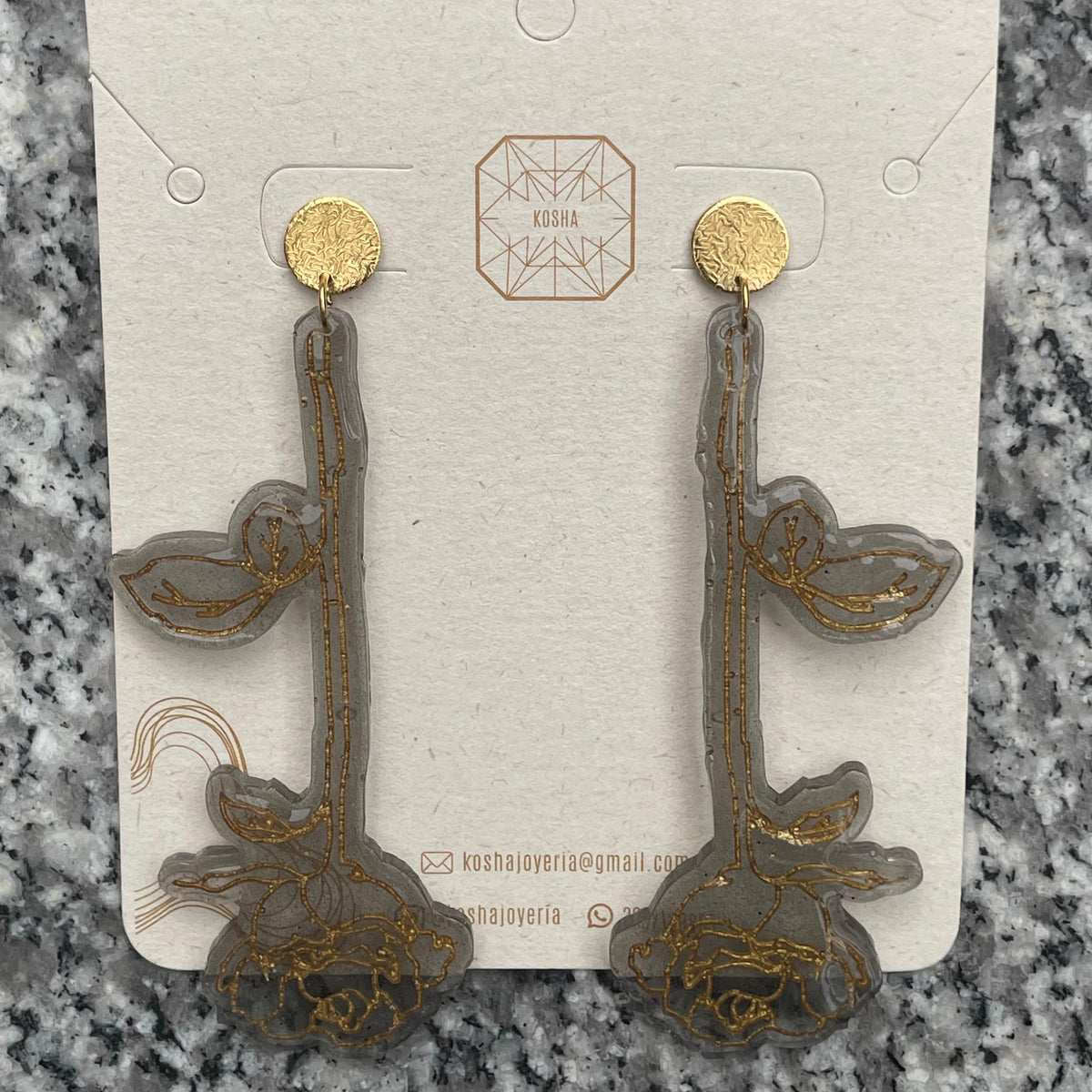 Aretes Rosa Gris Dorado